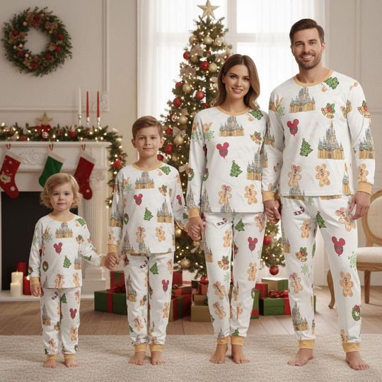 Discover Retro Mickey And Friends Gingerbread Xmas Pajamas Set, Magical Castle Christmas Pajamas, Disney Mickey's Very Merry Christmas Party Pjs