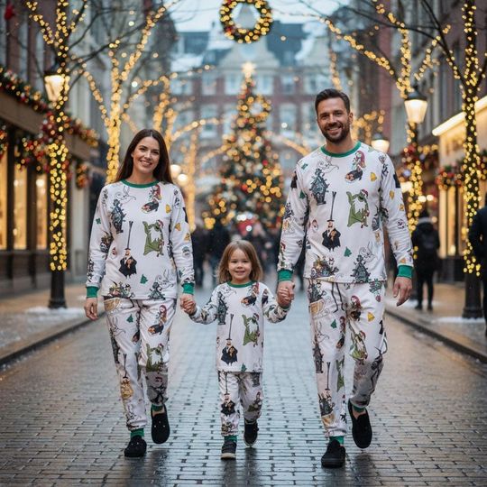 Discover Retro Nightmare Before Christmas Santa Xmas Coquette Bow Pajamas Set, Jack Skellington Holiday Sleepwear, Disney Spooky Christmas Pjs