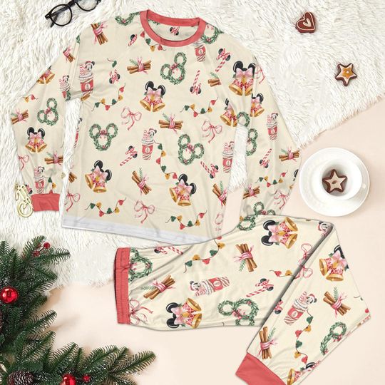 Discover Retro Mickey Mouse Wreath Jingle Bells Holiday Pajamas Set, Disney Christmas Vibes Sleepwear, Mickey's Very Merry Christmas Party Outfit