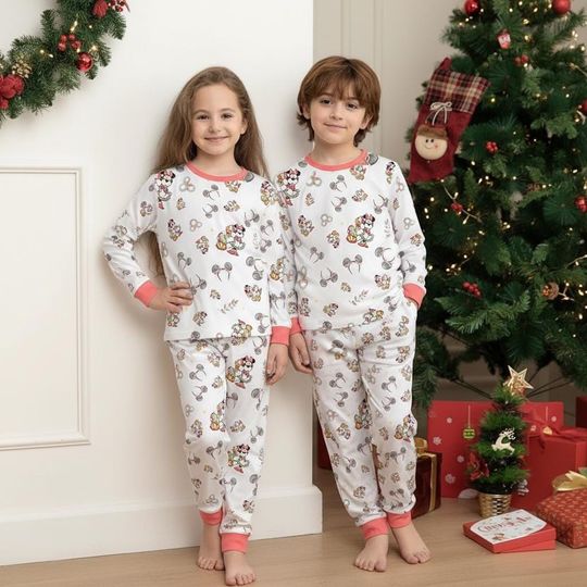 Discover Disney Coquette Bow Festive Minnie And Daisy Christmas Pajamas Set, Disney Besties Holiday Sleepwear, Cute Holiday Family Matching Pajamas