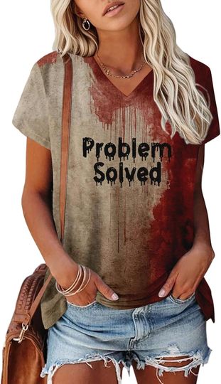 Discover Halloween Shirts for Women - V Neck Bloody Printed Short Sleeve T Shirts | Summer Clothes Party Top Daily Wear