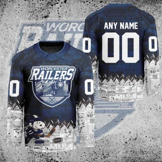 Discover Custom Worcester Railers Peanutss 75th Anniversary Hockey Shirt Fan Gear Gift