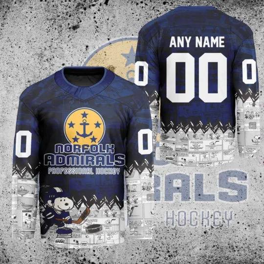 Discover Personalize Norfolk Admirals Peanutss 75th Anniversary Hockey Shirt Fan Gear Gift