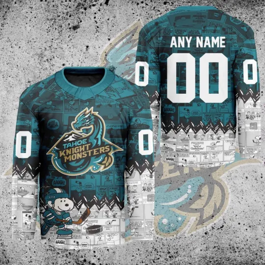 Discover Personalize Tahoe Knight Monsters Peanutss 75th Anniversary Hockey Shirt Fan Gear