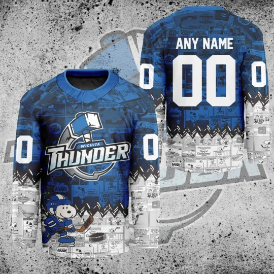 Discover Personalized Wichita Thunder Peanutss 75th Anniversary Hockey Shirt Fan Gear Gift