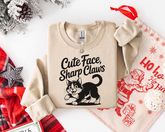 Discover Cotton Cat Sweatshirt - Unisex 'Cute Face, Sharp Claws' Cozy Gift Hoodie - t-shirt | tee, Perfect Gift for Any Occasion Soft Premium Cotton
