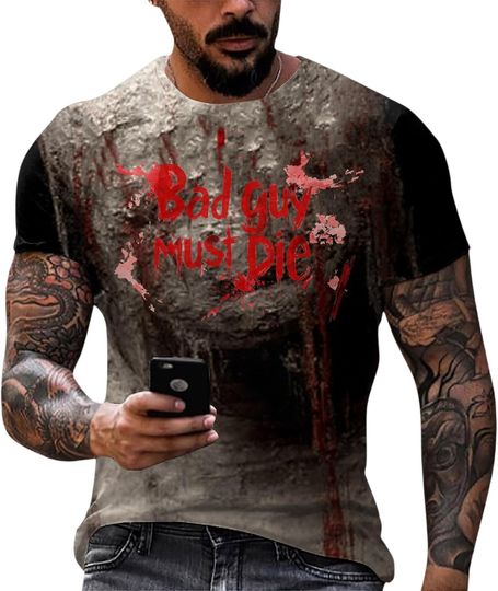 Halloween Costumes for Men Funny Short Sleeve Shirts Round Neck Graphic Scary Printed Comfort Colors Tshirts