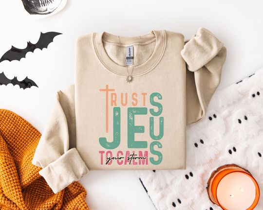 Discover Inspiring Trust Jesus Sweatshirt with Vintage Cross Design