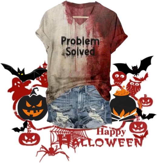 Discover I'm Fine Bloody Shirt Women Funny Halloween Blood Horror Tshirt Clothes Gift Blood Splatter Top for Women