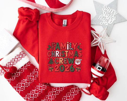 Discover Matching Family Christmas Crew 2026 Sweatshirt for Holiday Fun with Santa Claus Holly Graphics