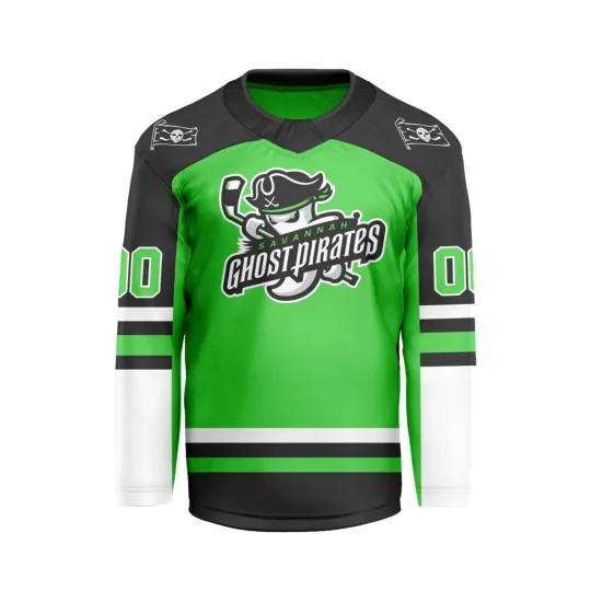 Discover Personalized Savannah Ghost Pirates Green V-shaped Hockey Shirt Fan Gear Gift