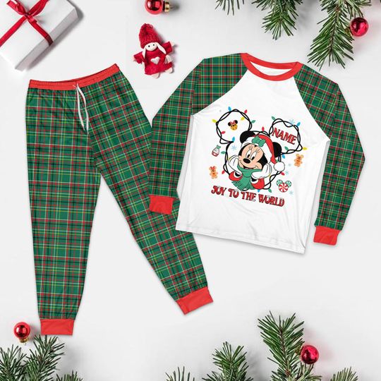 Discover Custom Retro Mickey Santa Christmas Light Pajamas Set, Joy To The World Sleepwear, Disney Christmas Pajamas, Family Holiday Matching Outfit