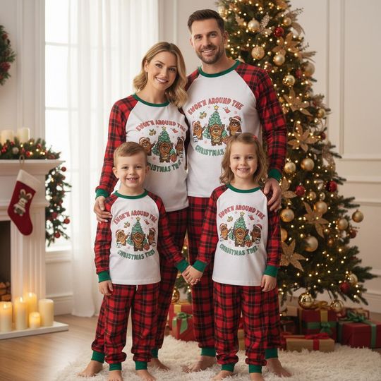 Discover Vintage Ewokn Around The Christmas Tree Pajamas Set, Star Wars Holiday Sleepwear, Galaxy's Edge Christmas PJs, Disney Xmas Sleepwear