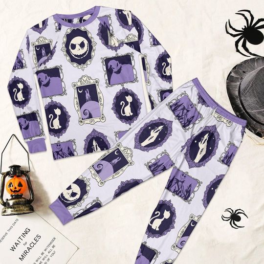 Discover Vintage Nightmare Before Christmas Pajamas Set, Disney Halloween Portraits Tim Burton Sleepwear, Disney Spooky Pajamas For Kid Adult