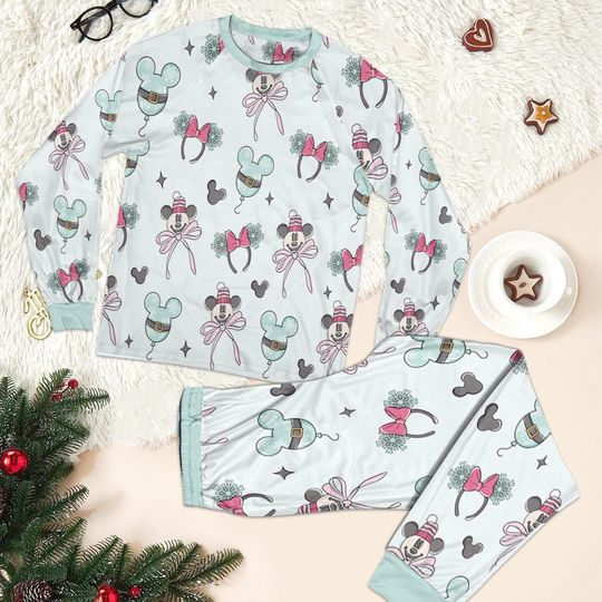 Discover Funny Minnie Mickey Snowman Snowflake Watercolor Pajamas Set, Happiest Holiday On Earth Sleepwear, Disney Mickey's Very Merry Party Outfit