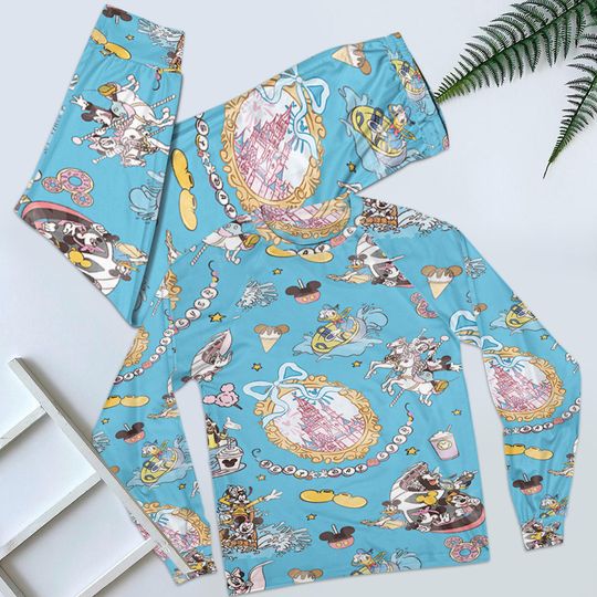 Discover Vintage Disney Park Pajamas Set, Cute Mickey And Friends Castle Coquette Bow Sleepwear, Disneyland Ride Pajamas, Pajamas For Kid Adult