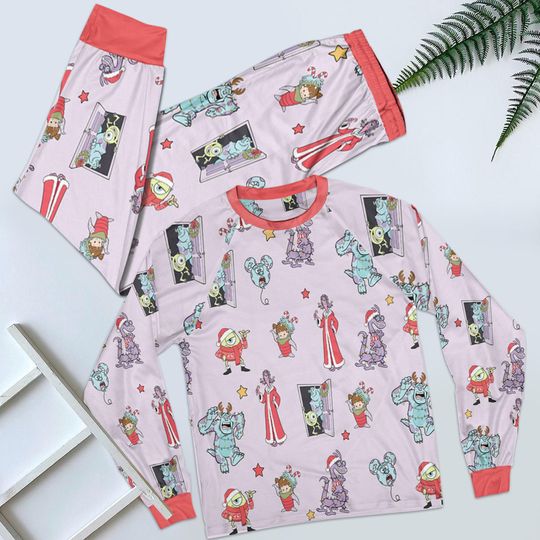 Discover Funny Monsters Inc Characters Holiday Coquette Bow Pajamas Set, Mike And Sulley Santa Clause Sleepwear, Disney Scary Christmas Party Pjs
