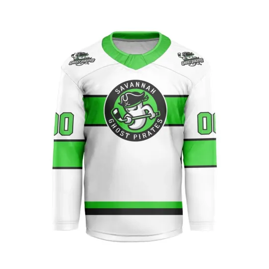 Discover Personalized Savannah Ghost Pirates White V-shaped Hockey Shirt Fan Gear Gift