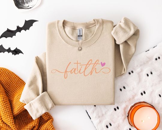 Discover Elegant Faith Sweatshirt for Christian Wear with Inspirational Script Heart Design - Perfect for Everyday Comfort -