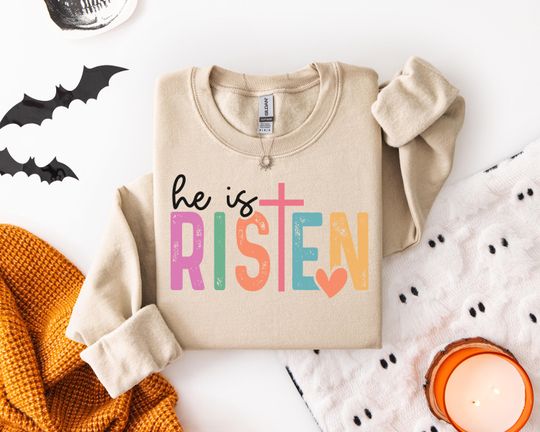 Discover Easter Celebration Sweatshirt for Christians - He is Risen Design in Pastel Colors - Perfect Faith-Based Gift t-shirt