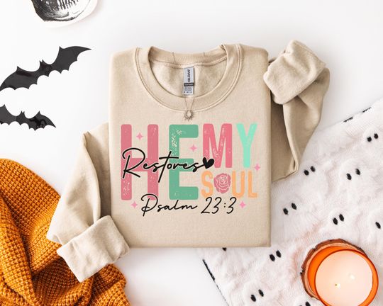 Discover Uplifting Christian Sweatshirt for Women Men - Pastel Colors, Spiritual Comfort with Psalm 23:3 Quote t-shirt