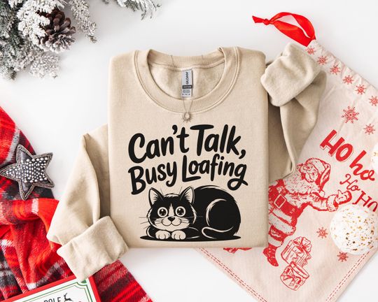Discover Cozy Unisex Cotton Hoodie - Cute Cat Design 'Can't Talk, Busy Loafing' - Perfect Gift - t-shirt | tee, Perfect Gift for Any Occasion