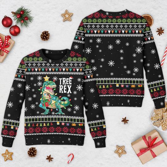 Discover Funny Tree Rex Ugly Christmas Sweater, Dinosaur T-Rex Xmas Sweatshirt, Dino Christmas Gift For Men Women Kid, Merry Christmas Jumper