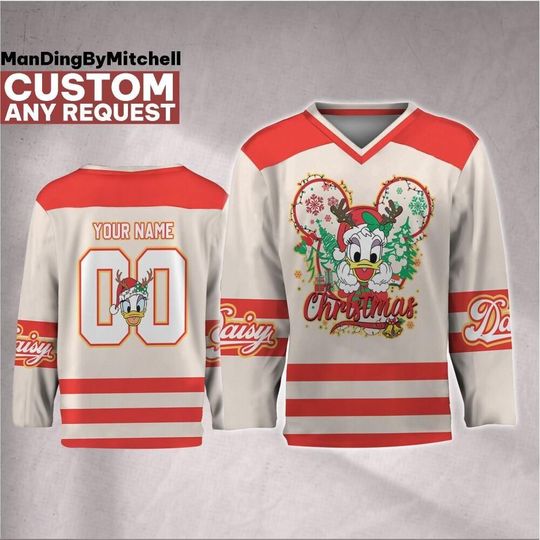 Discover Custom Disney Christmas Daisy Hockey Jersey, Disney Baseball Jersey Sports, Cute Birthday Gifts For Fans, Disneyland Family