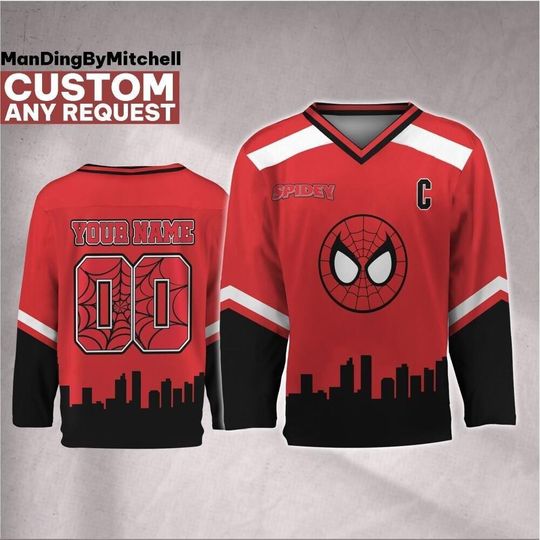 Discover Custom Spidey City Skyline Hockey Jersey, Kid Adult Matching Hockey Jersey, Disneyland Family