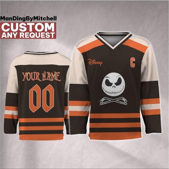 Discover Custom Disney Christmas Jack Skellington Orange Hockey Jersey, Kid Adult Matching Hockey Jersey, Disneyland Family