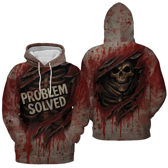 Discover Problem Solved Bloody Halloween Hoodie 3D Funny Horror Costume Party Pullover