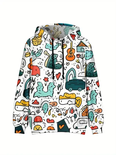 Discover Graphic Print Houses, Cars, Hearts Hoodie - 3D All Over Print - Adult & Youth