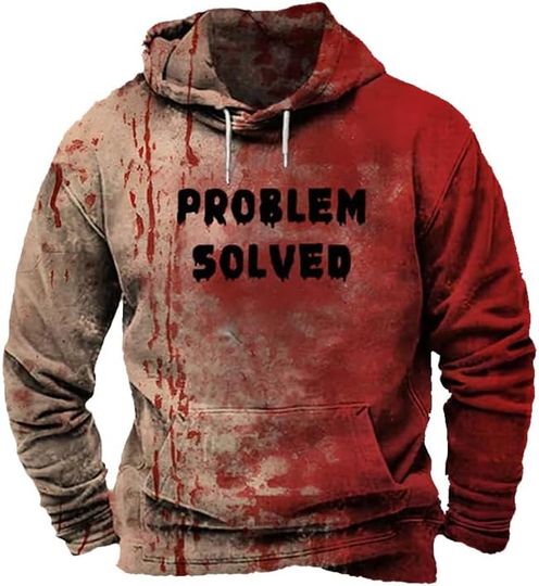 Discover Men's Vintage Horror Problem Solved Halloween Bloody Blood Splatter Print Hoodie