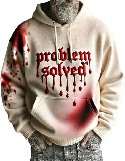 Discover Men's Casual Halloween Problem Solver Bloody Horror Graphic Hoodie Blood Splatter Sweatshirt