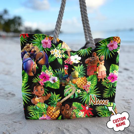 Personalized Moana Tropical Aloha Beach Bag, Moana Maui Pineapple Tote Bag, Summer Vibe Movie Bag, Summer Vacation Gift For Mom, Daughter