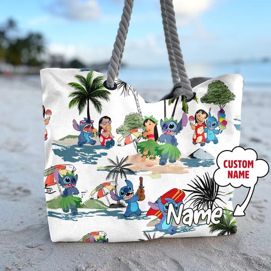 Custom Stitch Ohana Mean Family Beach Bag, Stitch And Lilo Beach Bag, Stitch And Ohana Tote Bag, Gift For Friend