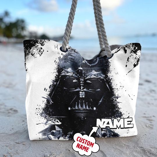 Personalize Star War Beach Bag, Star War Darth Vader Tote Bag, Custom Name Darth Vader Movie Bag, Summer Vacation Gift For Mom, Daughter
