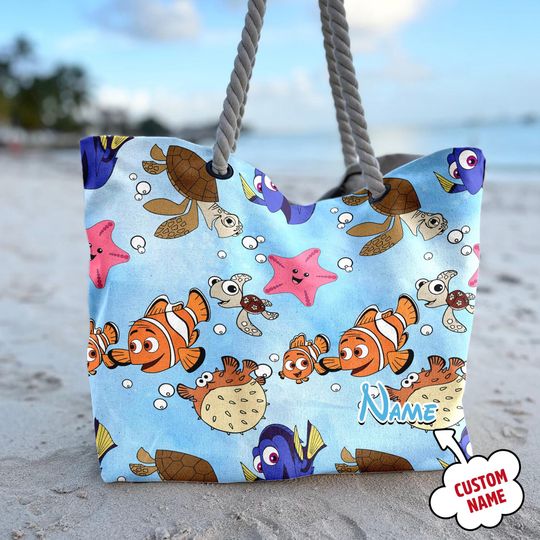 Personalized Finding Nemo Character Beach Bag, Cute Marlin Nemo Dory Tote Bag, Cartoon Movie Bag, Summer Vacation Gift For Mom And Daughter