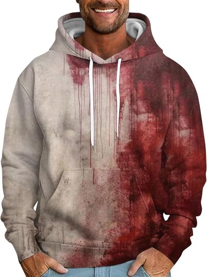 Mens Bloody Sweatshirt Spooky Halloween Hoodie Long Sleeve Big and Tall Funny Graphic Problem Solved Costumes