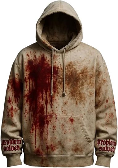 Discover Men's Casual Bloody Problem Solved Halloween Vintage Art Print Hoodie