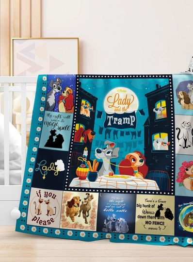 Discover Lady and the Tramp Fleece Blanket | Lady and the Tramp Blanket | Lady and the Tramp Movie Blanket | Christmas Blanket