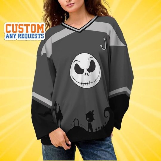 Discover Custom Disney Christmas Jack Skellington Hockey Jersey, Disney Baseball Jersey Sports, Cute Birthday Gifts For Fans, Disneyland Family