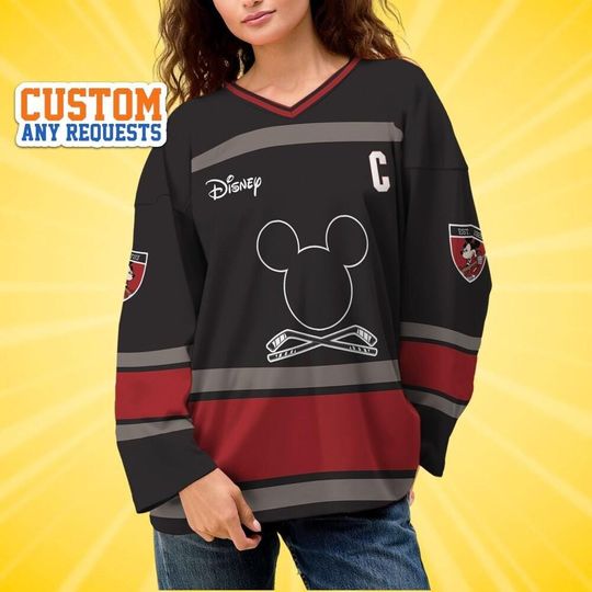 Discover Custom Disney Mickey Mouse Black Hockey Jersey, Disney Baseball Jersey Sports, Cute Birthday Gifts For Fans, Disneyland Family