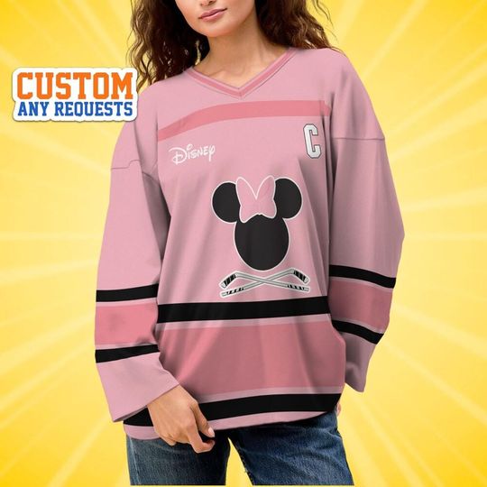 Discover Custom Disney Minnie Mouse Pink Hockey Jersey, Disney Baseball Jersey Sports, Cute Birthday Gifts For Fans, Disneyland Family