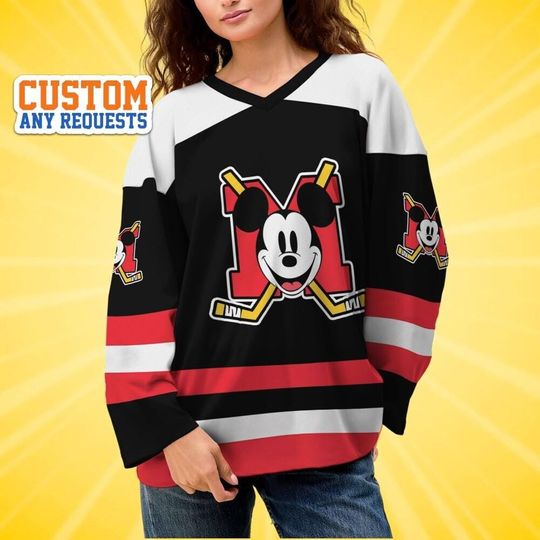 Discover Custom Mickey Mouse Black & Red Hockey Jersey, Disney Baseball Jersey Sports, Cute Birthday Gifts For Fans, Disneyland Family