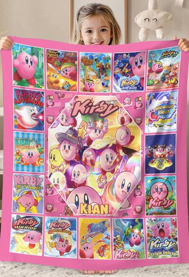 Kirby Fleece Blanket, Kirby Party, Kirby Birthday Party Gift, Kirby Sofa Blanket