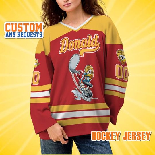 Discover Custom Disney Donald Offensive Team Hockey, Cute Birthday Gifts For Fans, Disney Hockey Jersey Sports, Disneyland Family