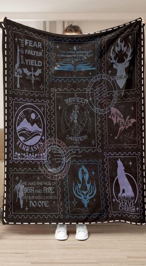 Discover Throne of Glass Stamps Art Blanket | SJM | Bookish Merch | Throne Of Glass Merch | Sjm Shirt | Acotar Merch | Bookish Gift | Manon Blackbeak