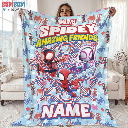 Discover Spidey And His Amazing Friends Blanket, Custom Kid Name Blanket, Birthday Gift, Custom Super Hero Gift, Spiderman Fleece Blanket