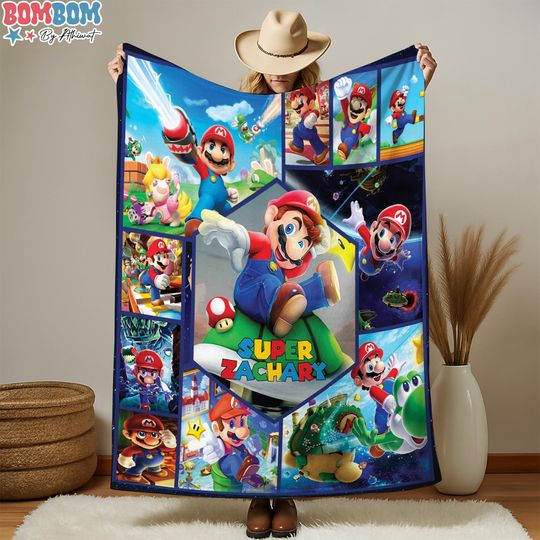 Discover Personalized Super Mario Bros Blanket | Custom Super Mario Gift | Custom Super Mario Name Blanket | Game Blanket | Throw Name Blanket